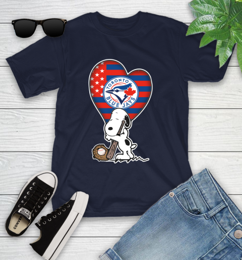 Toronto Blue Jays MLB Baseball The Peanuts Movie Adorable Snoopy Youth T-Shirt 3