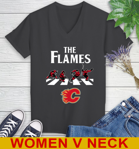 NHL Hockey Calgary Flames The Beatles Rock Band Shirt Women's V-Neck T-Shirt 8