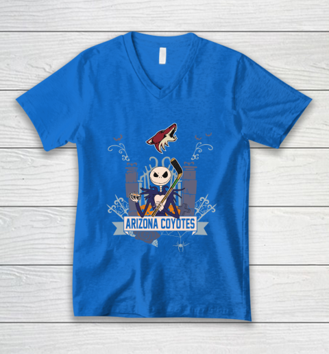 NHL Arizona Coyotes Hockey Jack Skellington Halloween V-Neck T-Shirt 5