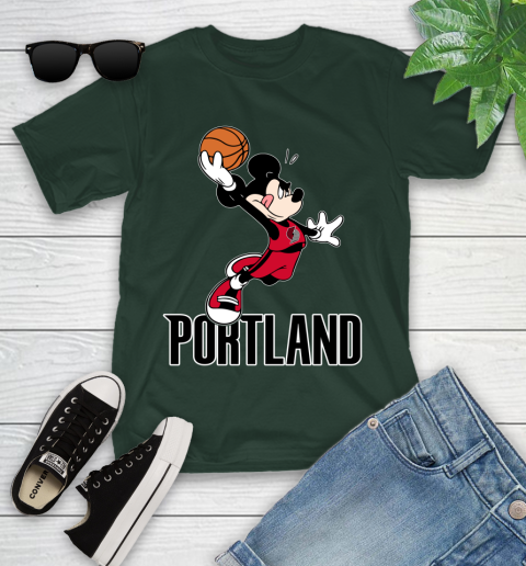 NBA Basketball Portland Trail Blazers Cheerful Mickey Mouse Shirt Youth T-Shirt 5