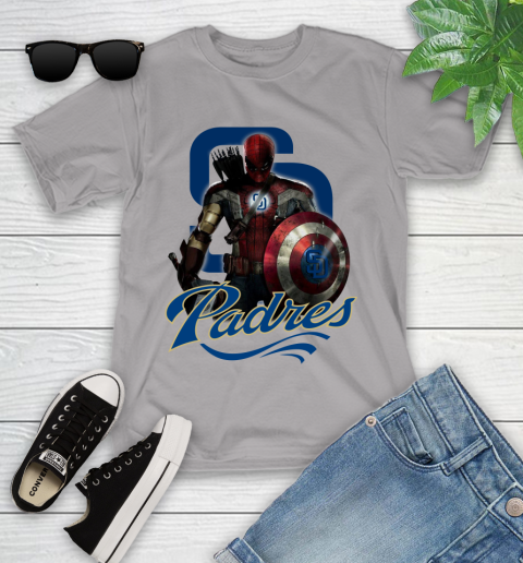 MLB Captain America Thor Spider Man Hawkeye Avengers Endgame Baseball San Diego Padres Youth T-Shirt 4