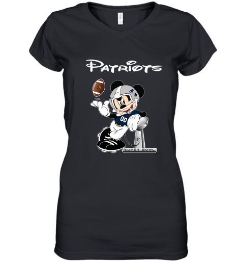 Mickey Patriots Taking The Super Bowl Trophy Football Women's V-Neck T-Shirt