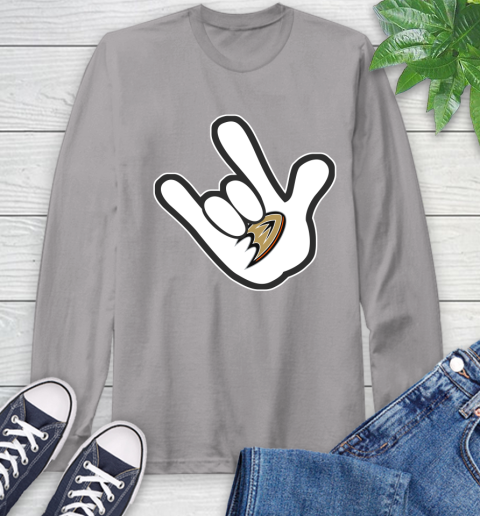 Anaheim Ducks NHL Hockey Mickey Rock Hand Disney Long Sleeve T-Shirt 6