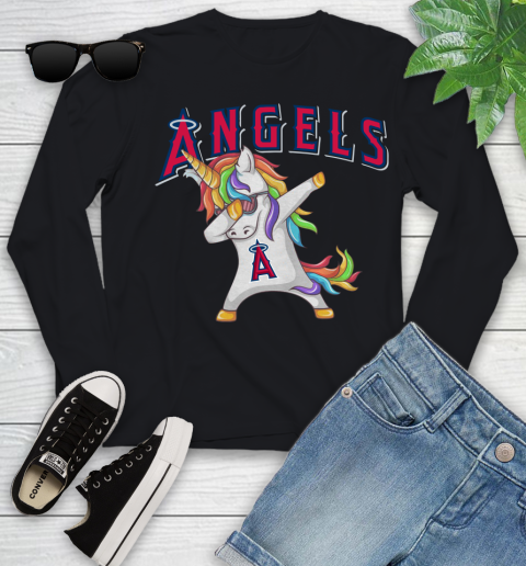 Los Angeles Angels MLB Baseball Funny Unicorn Dabbing Sports Youth Long Sleeve 2