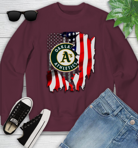Oakland Athletics MLB Baseball American Flag Youth Sweatshirt 4