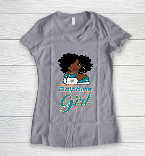 Miami Dolphins Girl NFL Women's V-Neck T-Shirt 4