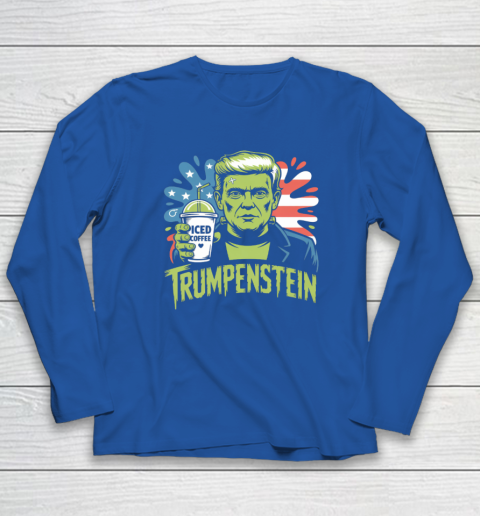 Trumpenstein Funny Iced Coffee Drink Halloween 4th of July USA Flag Long Sleeve T-Shirt 5