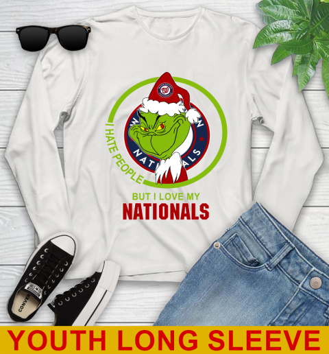 Washington Nationals MLB Christmas Grinch I Hate People But I Love My Favorite Baseball Team Youth Long Sleeve 12