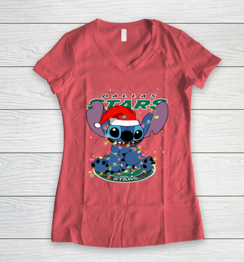 Dallas Stars NHL Hockey noel stitch Christmas Women's V-Neck T-Shirt 3