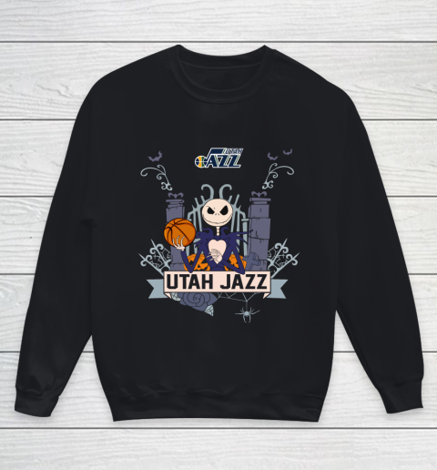 NBA Utah Jazz Basketball Jack Skellington Halloween Youth Sweatshirt