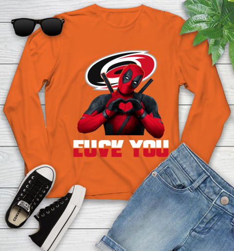 NHL Carolina Hurricanes Deadpool Love You Fuck You Hockey Sports Youth Long Sleeve 3