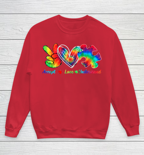 Autism Awareness Accept Understand Love Autism Mom Tie Dye Fitted Youth Sweatshirt 7
