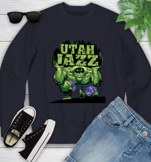 Utah Jazz NBA Basketball Incredible Hulk Marvel Avengers Sports Youth Sweatshirt 3