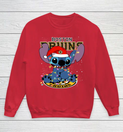 Boston Bruins NHL Hockey noel stitch Christmas Youth Sweatshirt 4