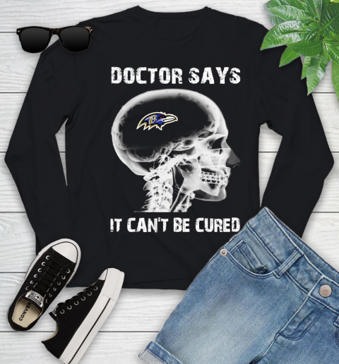 NFL Baltimore Ravens Football Skull It Can't Be Cured Shirt Youth Long Sleeve