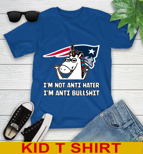 New England Patriots Nfl Football Unicorn I M Not Anti Hater I M Anti Bullshit Youth T Shirt Tee For Sports