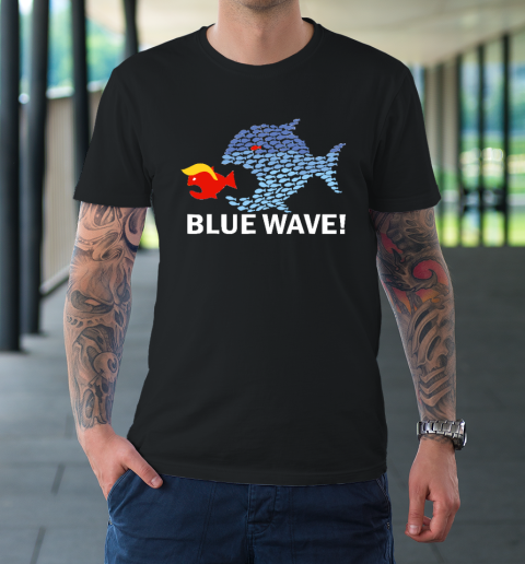 Blue Wave 2024 Funny Big Fish Eat Little Fish Trump Hair T-Shirt