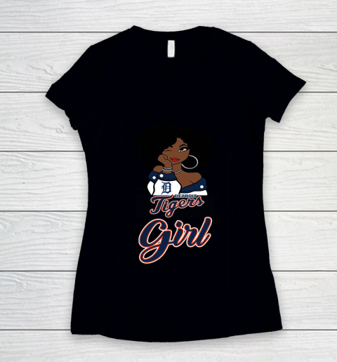 Detroit Tigerss Girl MLB Women's V-Neck T-Shirt
