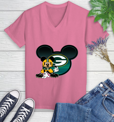 NFL Green Bay Packers Mickey Mouse Disney Football T Shirt Women's V-Neck T-Shirt 13