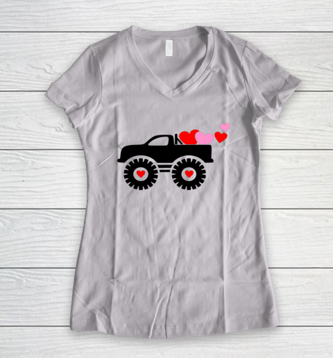 Valentine Monster Truck Loads of Love Hearts Shirt Gift Women's V-Neck T-Shirt