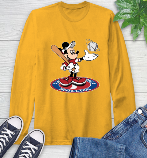 MLB Baseball Philadelphia Phillies Cheerful Mickey Disney Shirt Long Sleeve T-Shirt 3