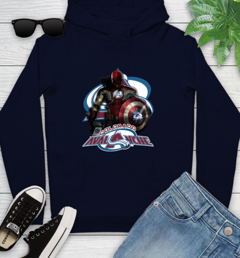 NHL Captain America Thor Spider Man Hawkeye Avengers Endgame Hockey Colorado Avalanche Youth Hoodie 4