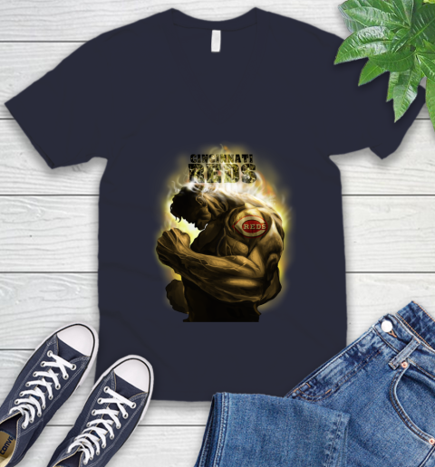 Cincinnati Reds MLB Baseball Hulk Marvel Avengers Sports V-Neck T-Shirt 2