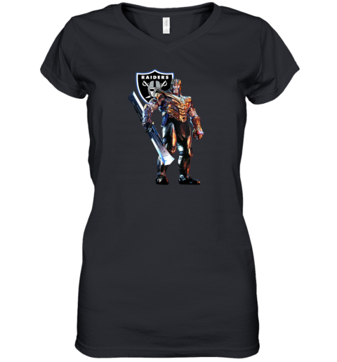 NFL Thanos Marvel Avengers Endgame Football Oakland Raiders Women's V-Neck T-Shirt