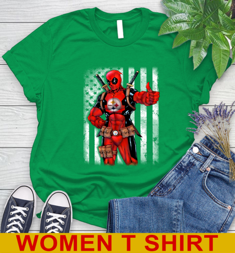 NFL Football Pittsburgh Steelers Deadpool American Flag Shirt Women's T-Shirt 7
