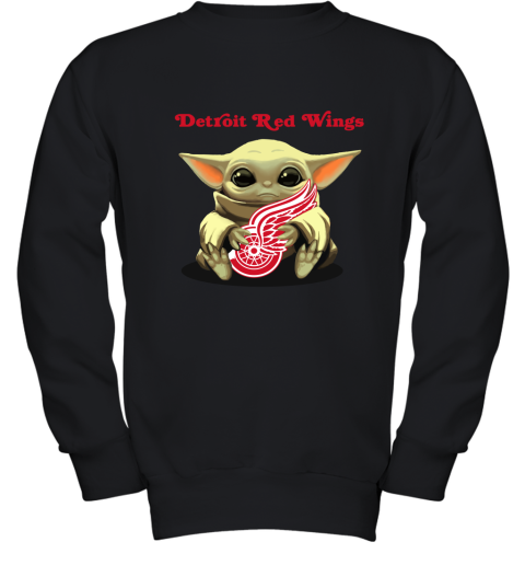 Baby Yoda Hugs The Detroit Redwings Ice Hockey Youth Sweatshirt