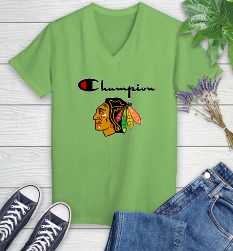 NHL Hockey Chicago Blackhawks Champion Shirt Women's V-Neck T-Shirt 7