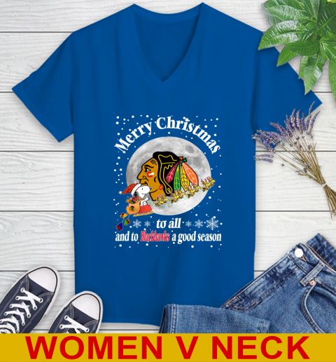 Chicago Blackhawks Merry Christmas To All And To Blackhawks A Good Season NHL Hockey Sports Women's V-Neck T-Shirt 9