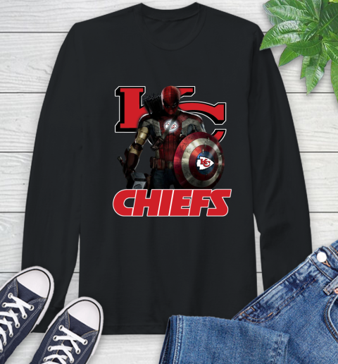 NFL Captain America Thor Spider Man Hawkeye Avengers Endgame Football Kansas City Chiefs Long Sleeve T-Shirt 2