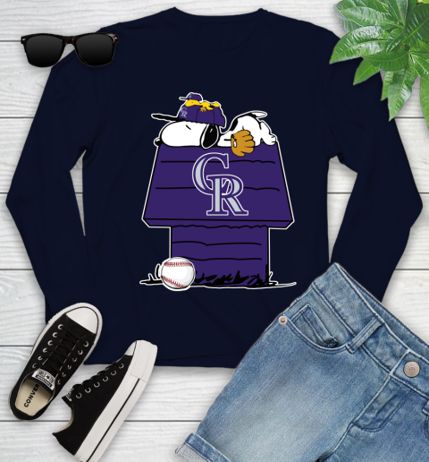MLB Colorado Rockies Snoopy Woodstock The Peanuts Movie Baseball T Shirt Youth Long Sleeve 3