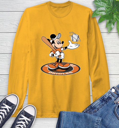 MLB Baseball Baltimore Orioles Cheerful Mickey Disney Shirt Long Sleeve T-Shirt 3