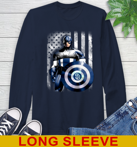 San Diego Padres MLB Baseball Captain America Marvel Avengers American Flag Shirt Long Sleeve T-Shirt 3