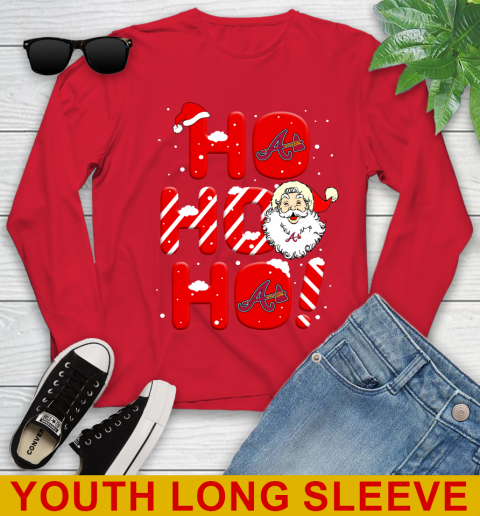 Atlanta Braves MLB Baseball Ho Ho Ho Santa Claus Merry Christmas Shirt Youth Long Sleeve 11
