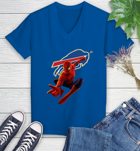 NFL Spider Man Avengers Endgame Football Buffalo Bills Women's V-Neck T-Shirt 10