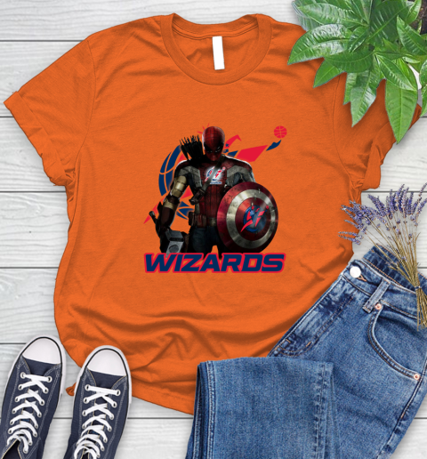 Washington Wizards NBA Basketball Captain America Thor Spider Man Hawkeye Avengers Women's T-Shirt 4
