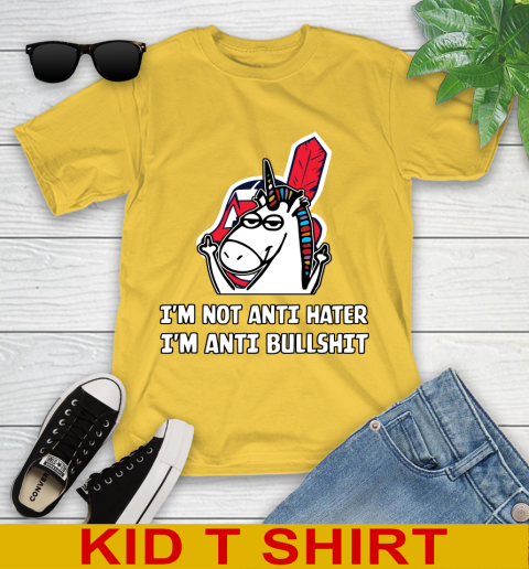 Cleveland Indians MLB Baseball Unicorn I'm Not Anti Hater I'm Anti Bullshit Youth T-Shirt 8