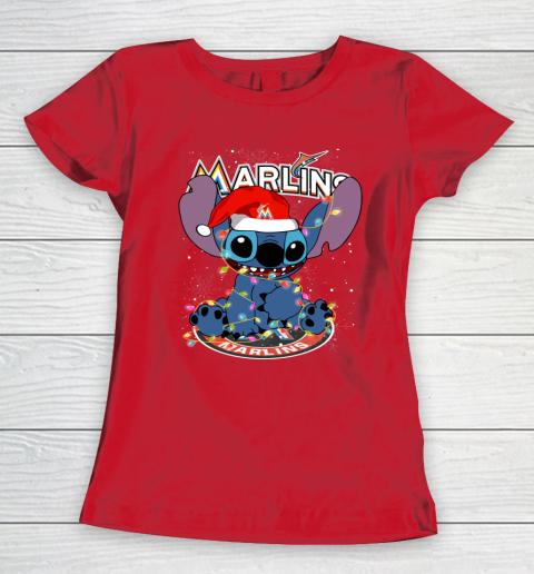 Miami Marlins MLB noel stitch Baseball Christmas Women's T-Shirt 7