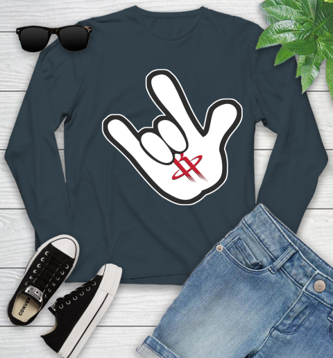 Houston Rockets NBA Basketball Mickey Rock Hand Disney Youth Long Sleeve 8