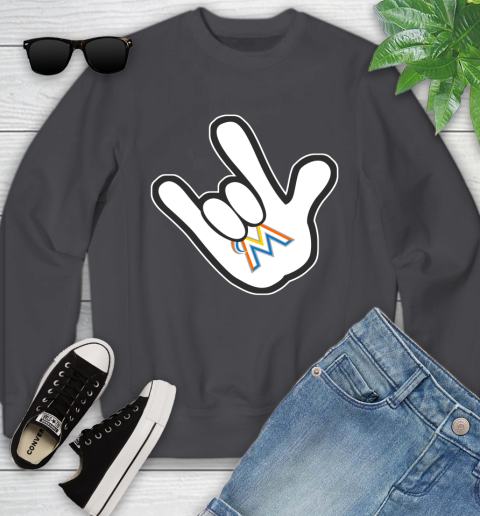 Miami Marlins MLB Baseball Mickey Rock Hand Disney Youth Sweatshirt 6