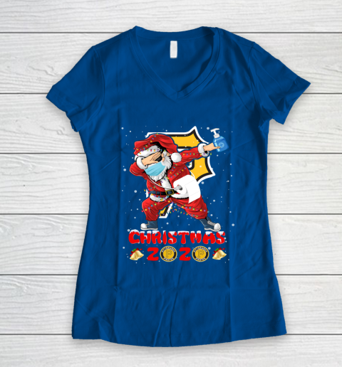 Pittsburgh Pirates Funny Santa Claus Dabbing Christmas 2020 MLB Women's V-Neck T-Shirt 7