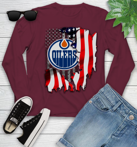 Edmonton Oilers NHL Hockey American Flag Youth Long Sleeve 6