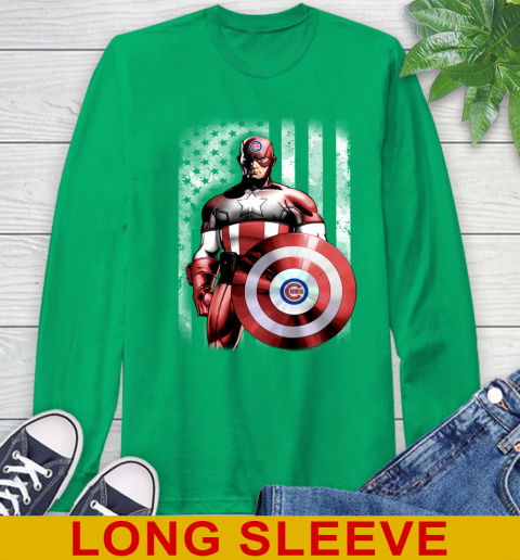 Chicago Cubs MLB Baseball Captain America Marvel Avengers American Flag Shirt Long Sleeve T-Shirt 8