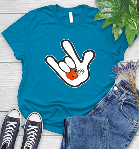 Cleveland Browns NFL Football Mickey Rock Hand Disney Women's T-Shirt 7