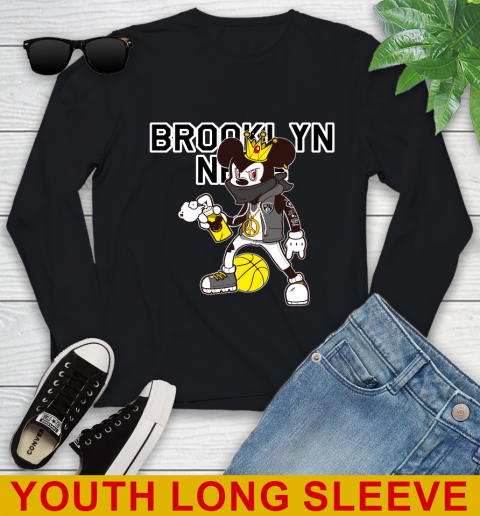 Brooklyn Nets NBA Basketball Mickey Peace Sign Sports Youth Long Sleeve 2