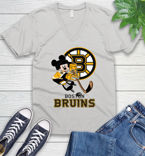 NHL Boston Bruins Mickey Mouse Disney Hockey T Shirt V-Neck T-Shirt