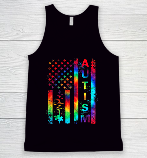 American Flag Autism Awareness Teacher Mom Support Tie Dye Fitted Tank Top